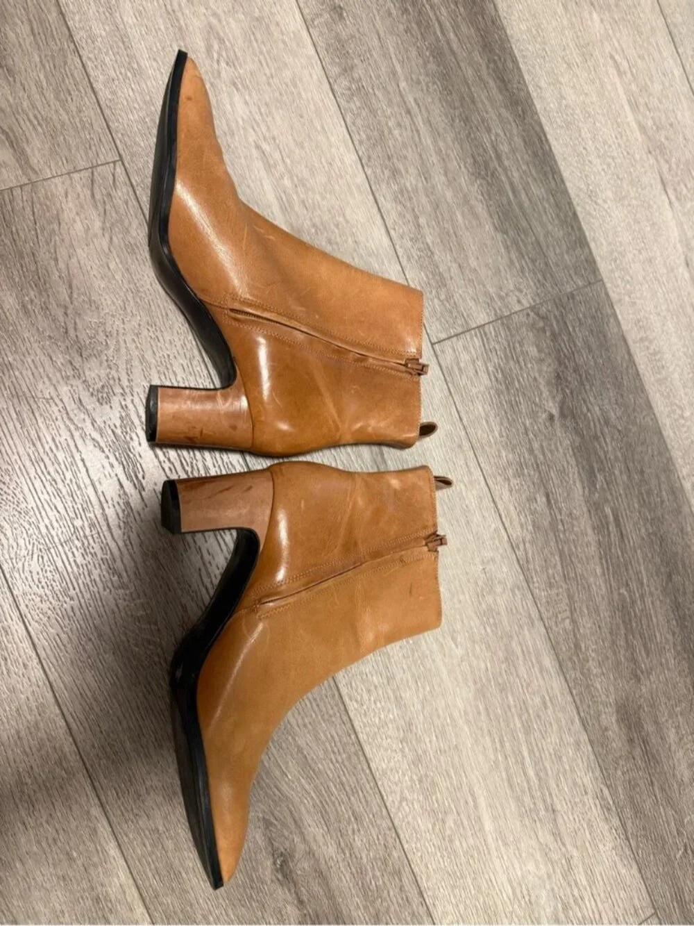 Calvin Klein Cognac Leather Ankle Booties with Block Heel size 10